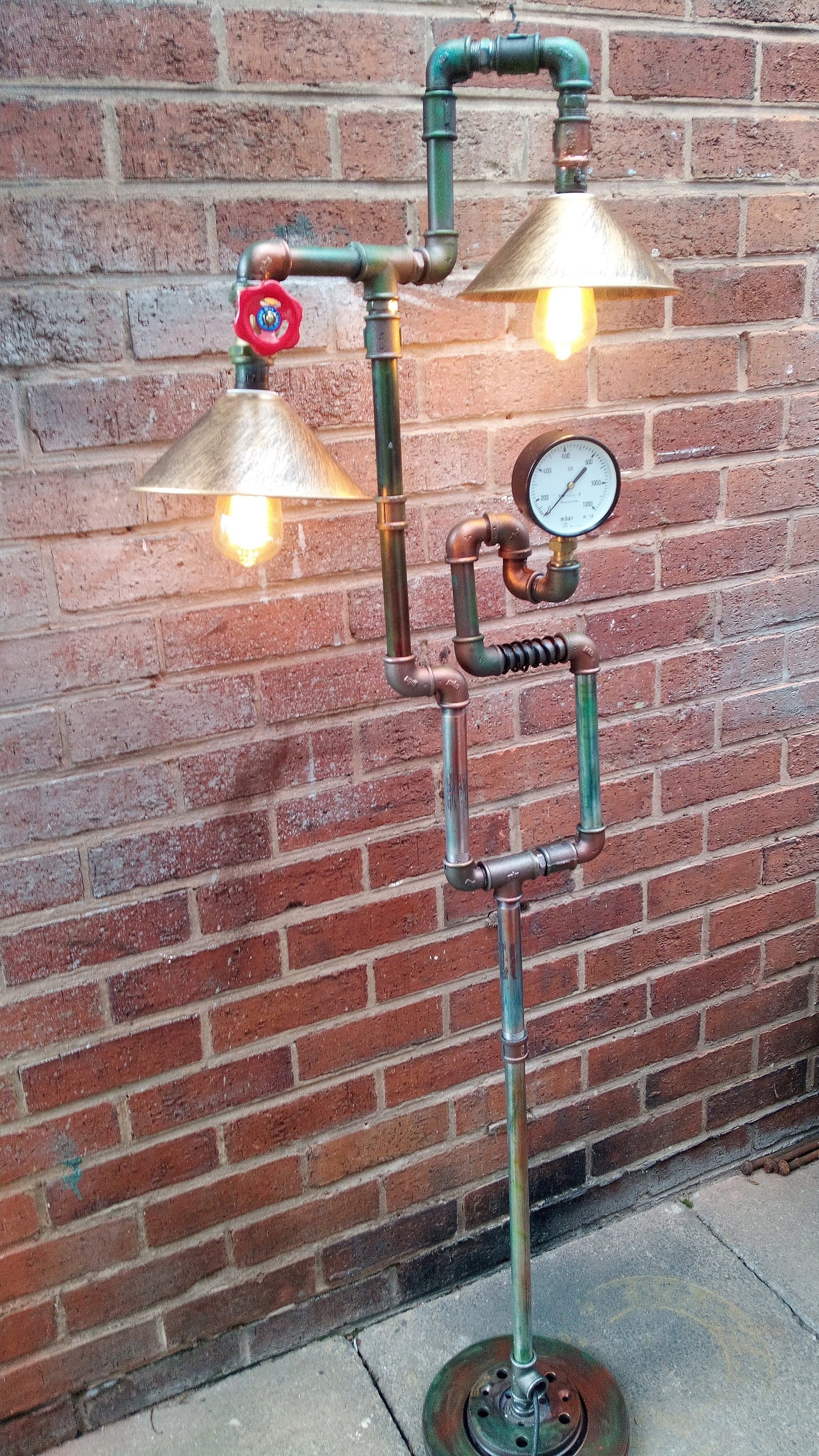 Handmade Industrial Steampunk Vintage Pipe Floor Lamp with Patina Finish - Retro Edison Bulb Lighting in Black Metal Iron