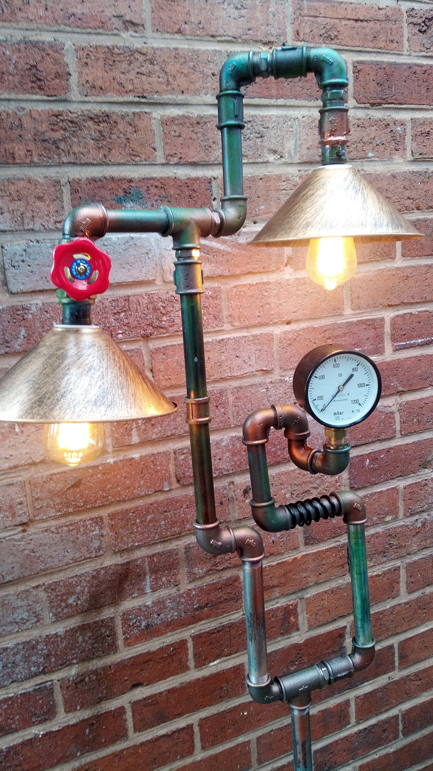 Handmade Industrial Steampunk Vintage Pipe Floor Lamp with Patina Finish - Retro Edison Bulb Lighting in Black Metal Iron
