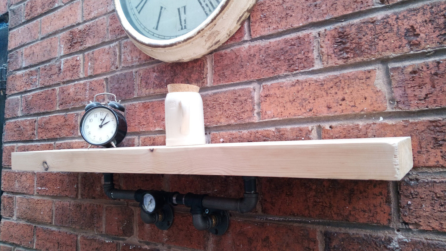 Handcrafted Steampunk Industrial Retro Style Shelves made from Pine Wood and Steel Pipe for Quirky Home Decor