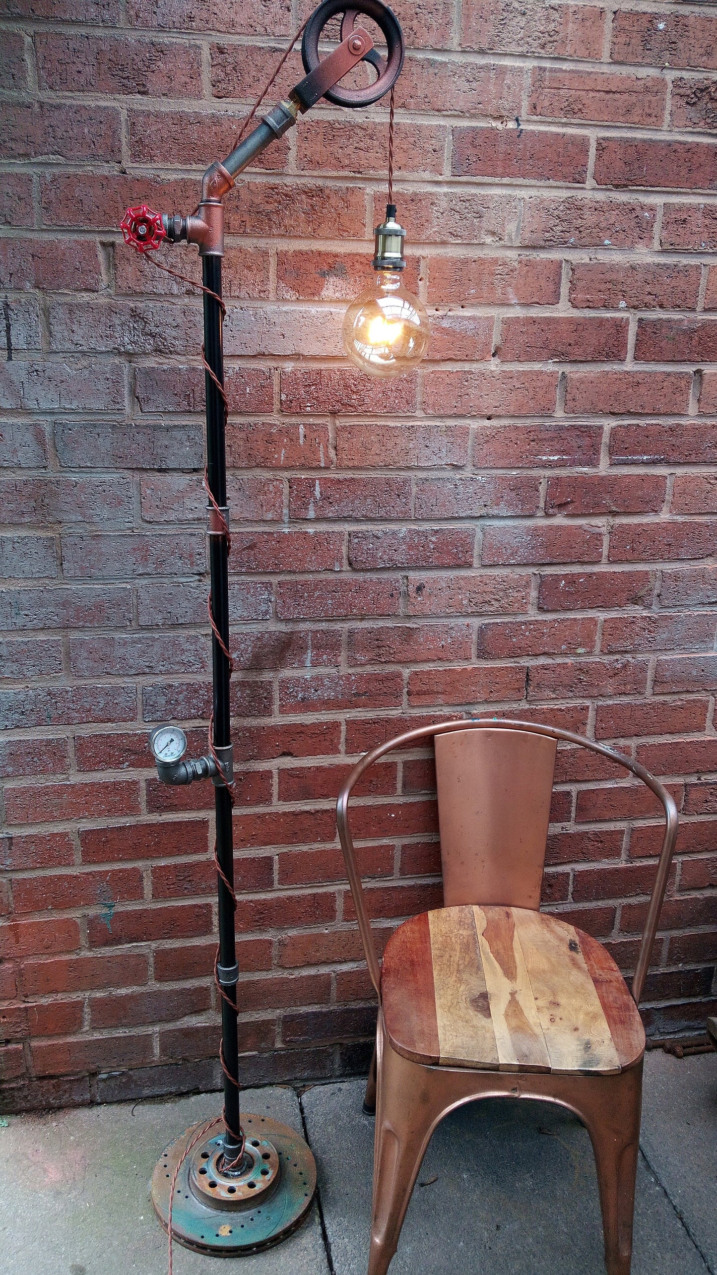 Steampunk Vintage Industrial Pipe Floor Lamp with Retro Bulb and Custom Name Option