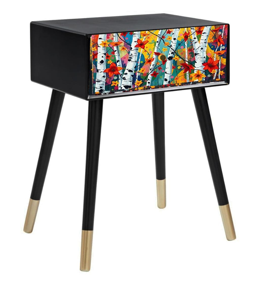 Vintage Style Bedside Table with Custom Design Front | Retro MDF Wood Nightstand | Hand-Painted Home Decor Accent