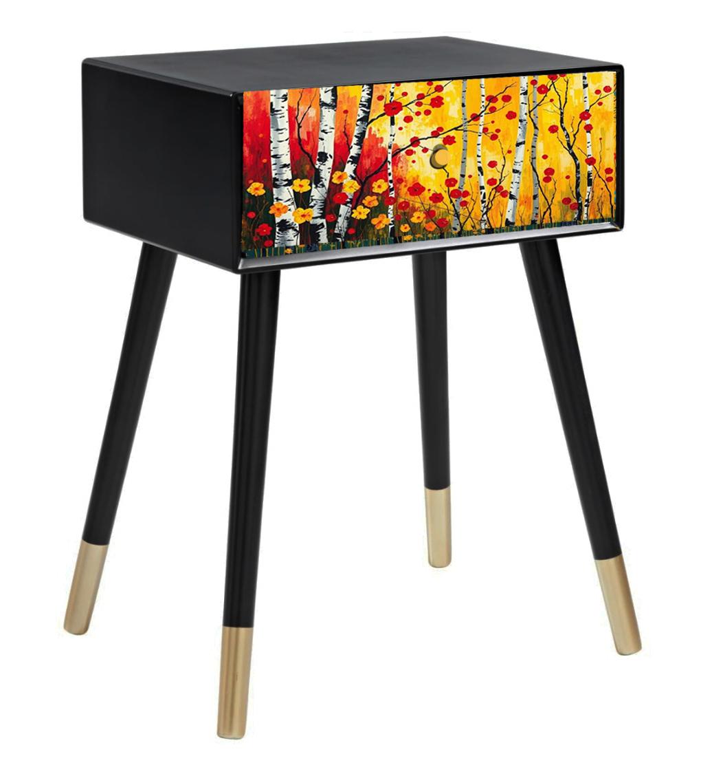 Vintage Style Bedside Table with Custom Design Front | Retro MDF Wood Nightstand | Hand-Painted Home Decor Accent