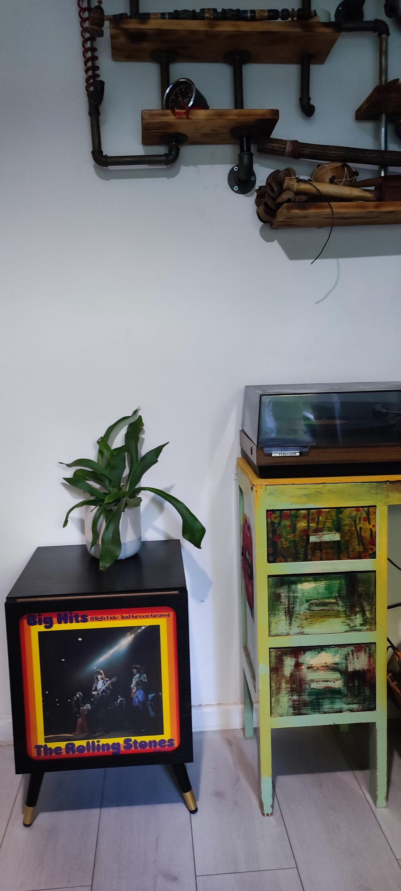 Vinyl Record Stand With Storage and Shelf - Choose Leg Size and Color - Perfect Gift for Music Collectors