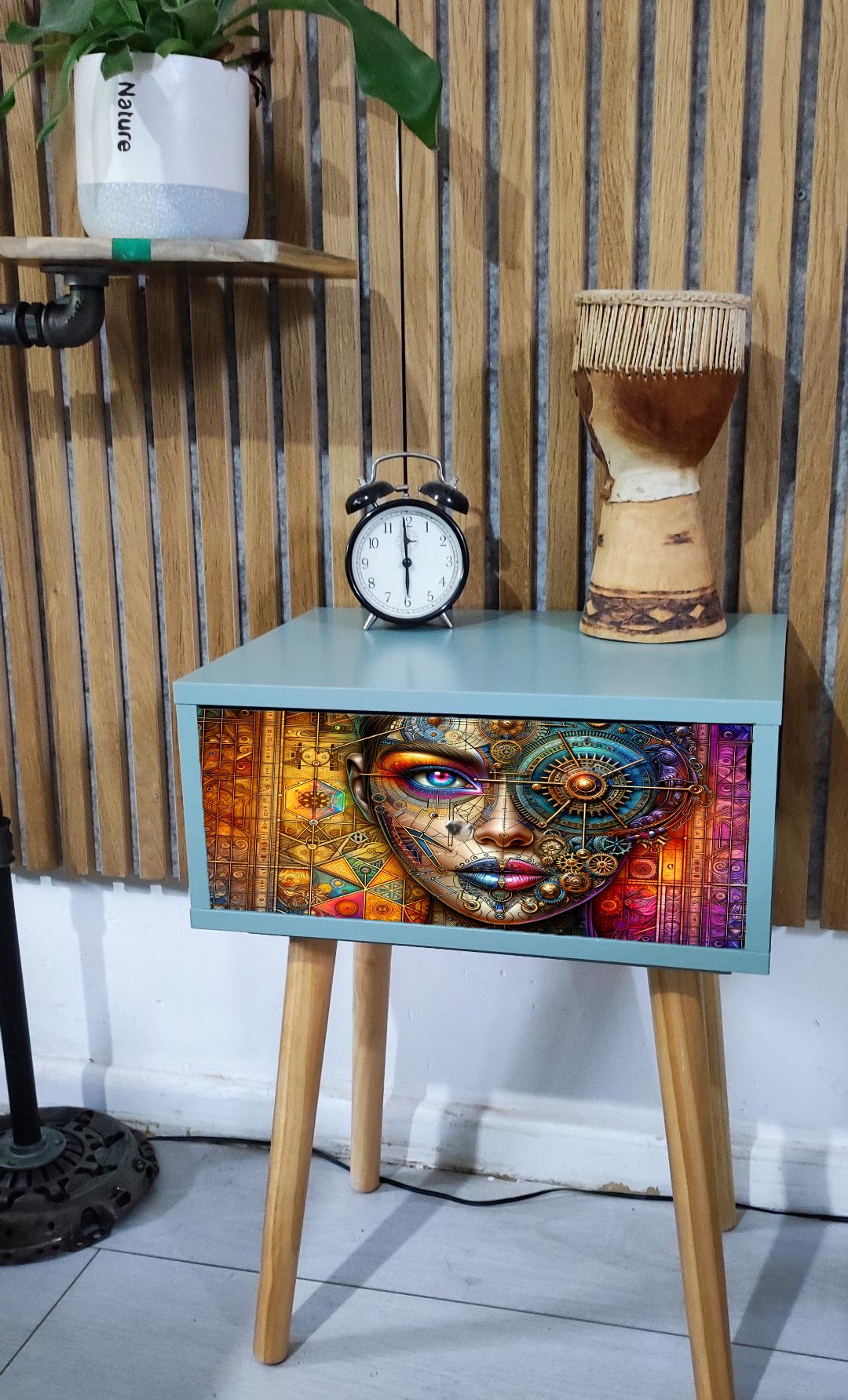 Steampunk-inspired Bedside Table with Custom Colour, Design, and Leg Options for Stylish Bedroom Transformation