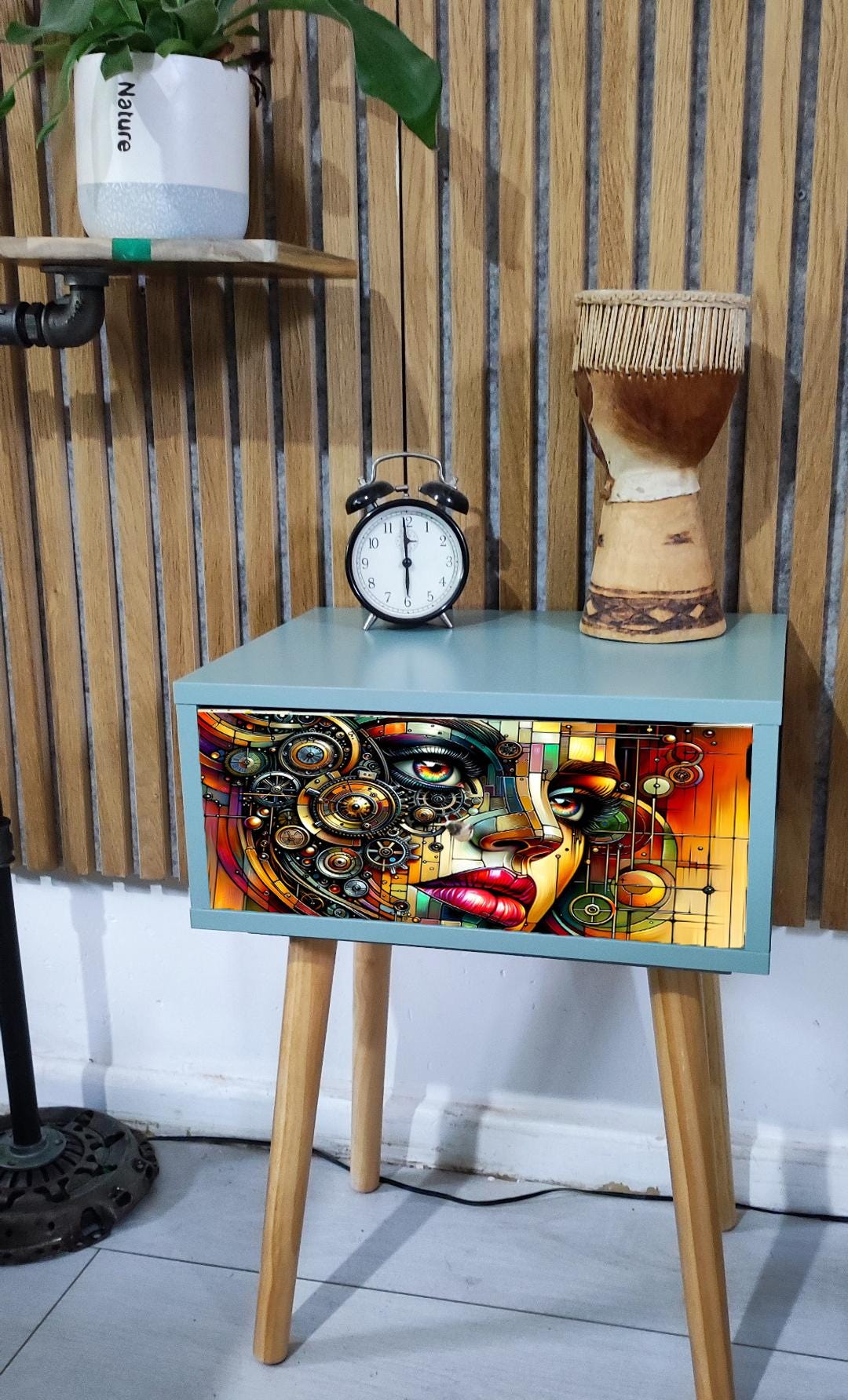 Steampunk-inspired Bedside Table with Custom Colour, Design, and Leg Options for Stylish Bedroom Transformation