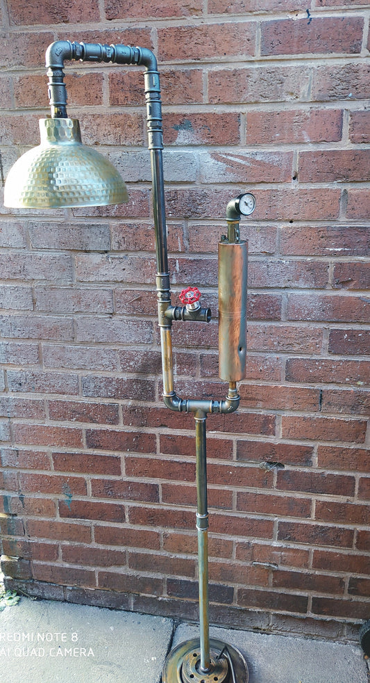 industrial steampunk vintage floor lamp with blue lamshade