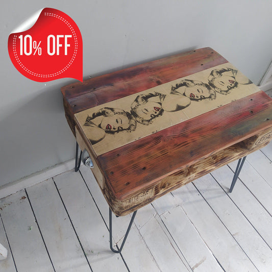 Steampunk  industrial coffee table, side table.