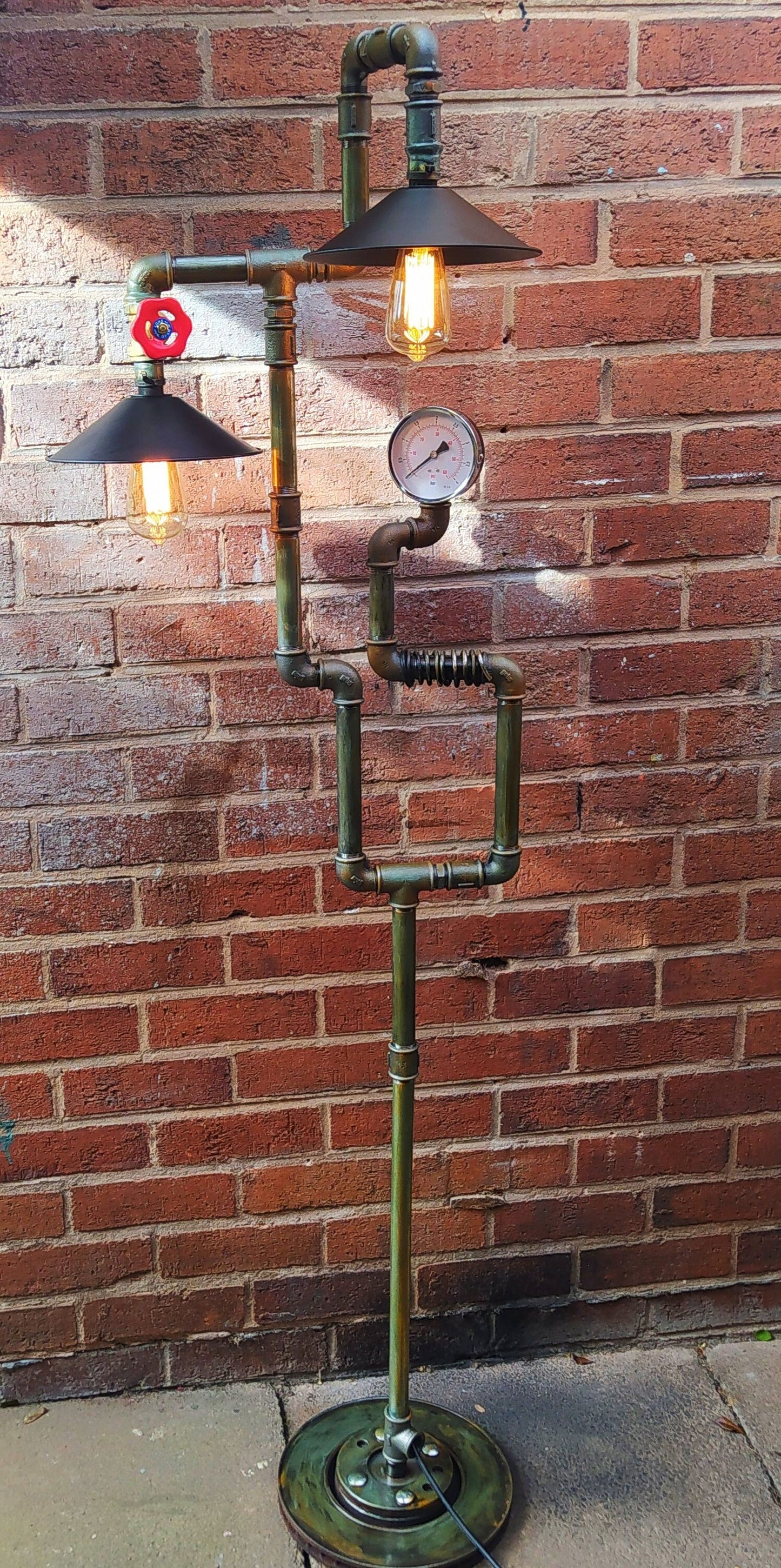 Retro Industrial Steampunk Vintage Floor Lamp with Antique Bulbs & Patina Finish