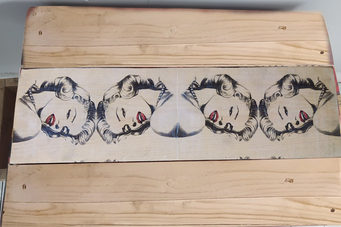 Unique Steampunk Industrial Recycled Pallet Coffee Table with Metal Pin Legs | Quirky Burned & Painted Design | Customizable Leg Height