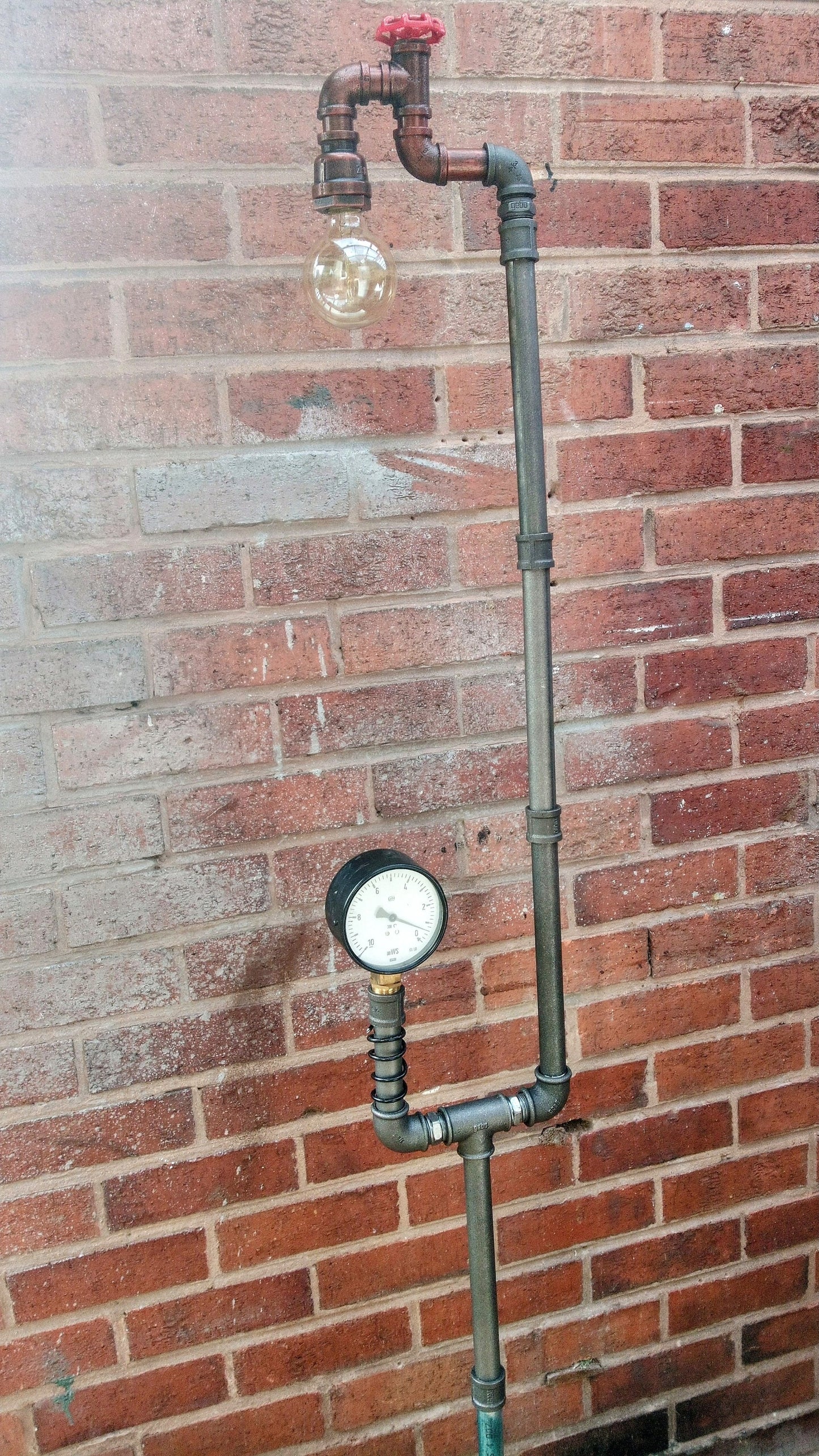 Retro Industrial Steampunk Floor Lamp with Yellow Lampshade and Vintage Patina Finish - Handmade Iron Lighting Fixture