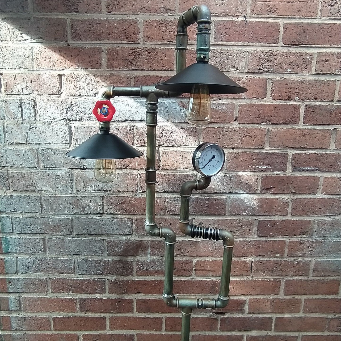 Retro Industrial Steampunk Vintage Floor Lamp with Antique Bulbs & Patina Finish