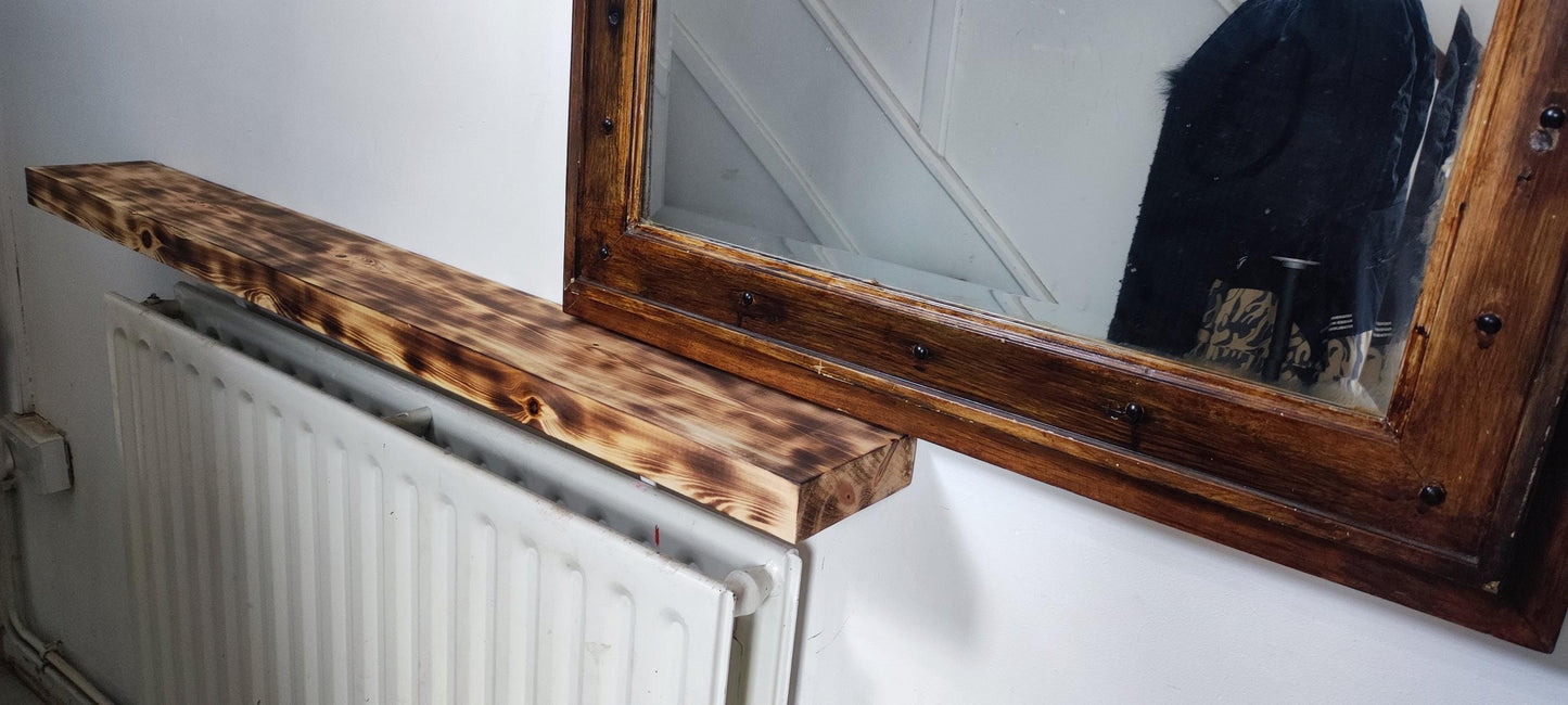 Quirky Industrial Radiator Table with Burned Pine Wood Console Top - No Drilling Needed, Custom Sizes Available