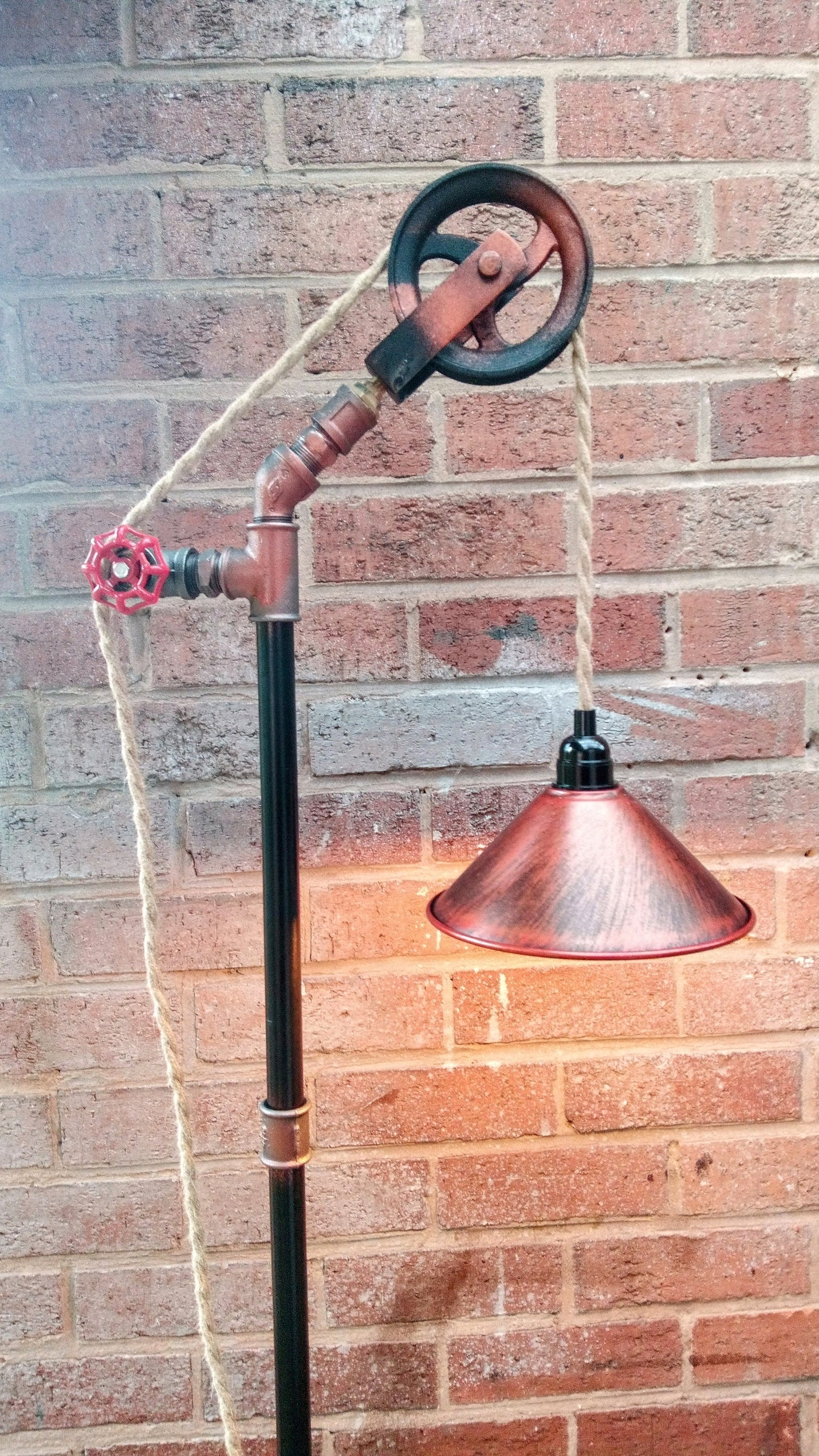 Handmade Industrial Steampunk Vintage Floor Lamp with Yellow Lampshade - Retro Pipe Design, Metal Material, Antique Edison Bulbs, Vintage