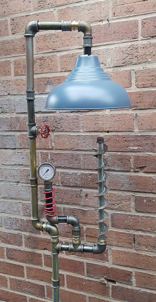 Handmade Industrial Steampunk Vintage Floor Lamp with Blue Shade