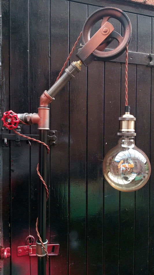 Steampunk Vintage Industrial Pipe Floor Lamp with Retro Bulb and Custom Name Option