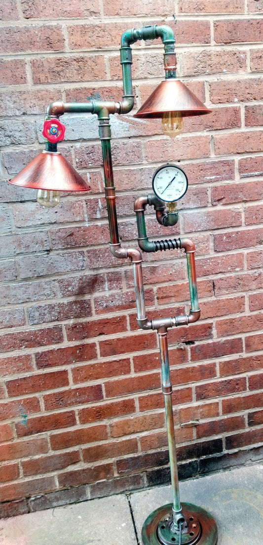 Handmade Industrial Steampunk Vintage Pipe Floor Lamp with Patina Finish - Retro Edison Bulb Lighting in Black Metal Iron
