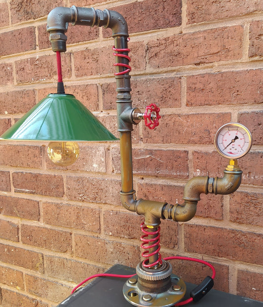 Vintage Industrial Steampunk Pipe Floor Lamp with Patina Finish - Handmade Retro Lighting Fixture with Lamp Switch and Edison Bulbs