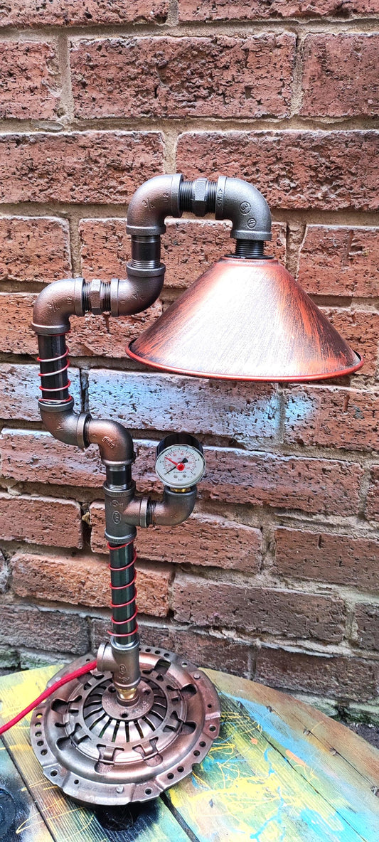 Rustic Handmade Industrial Vintage Pipe Table Lamp with Patina Finish and Edison Bulbs for Home or Work Decor