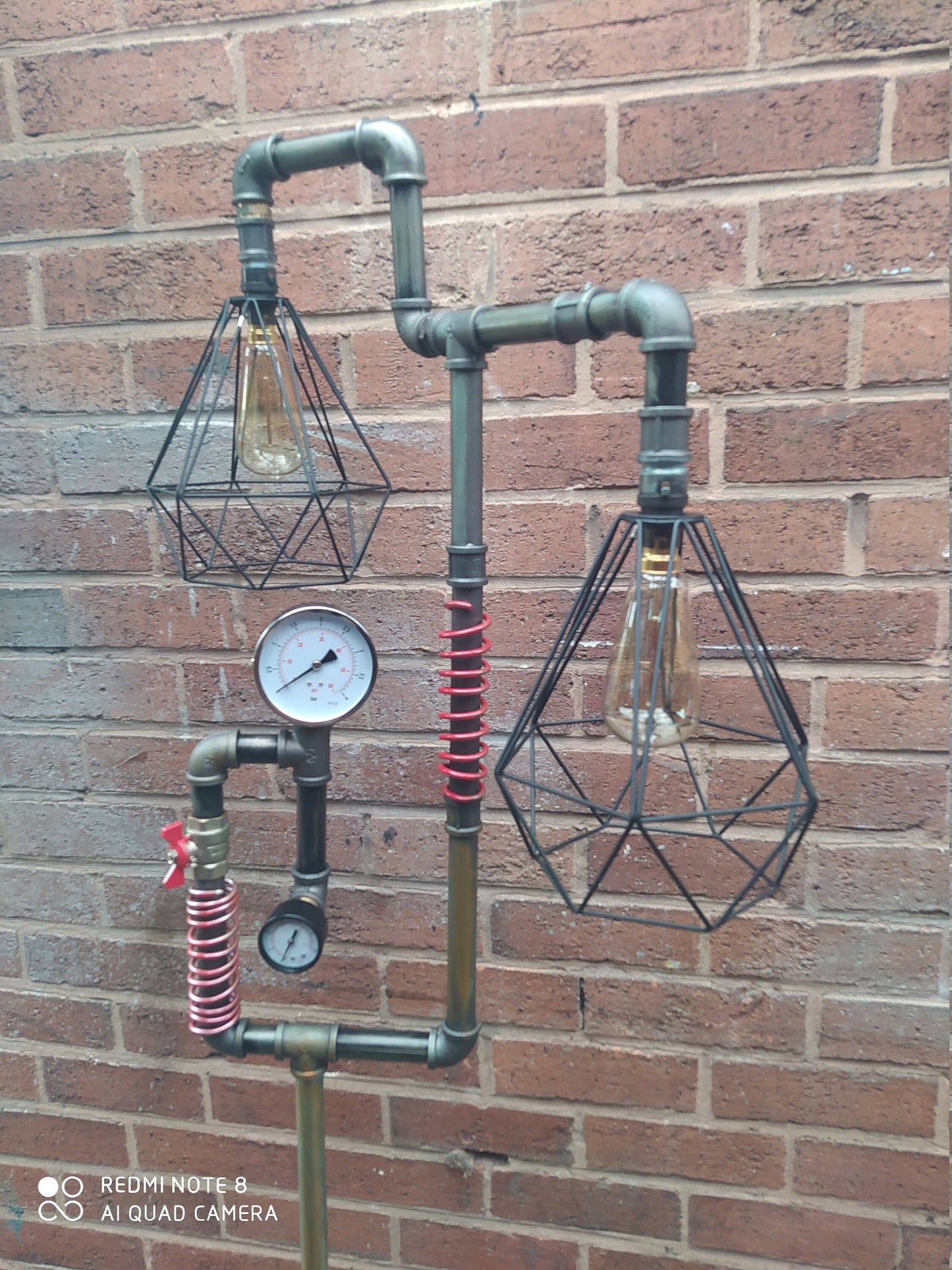 Industrial Steampunk Vintage Floor Lamp with Patina Finish and Customizable Lampshade