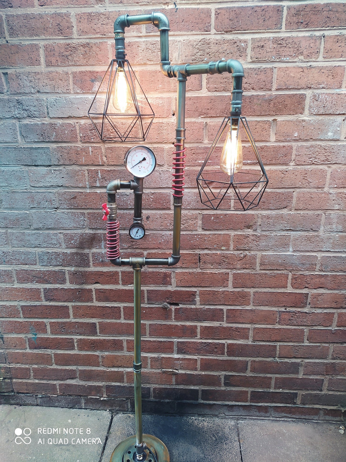 Industrial Steampunk Vintage Floor Lamp with Patina Finish and Customizable Lampshade