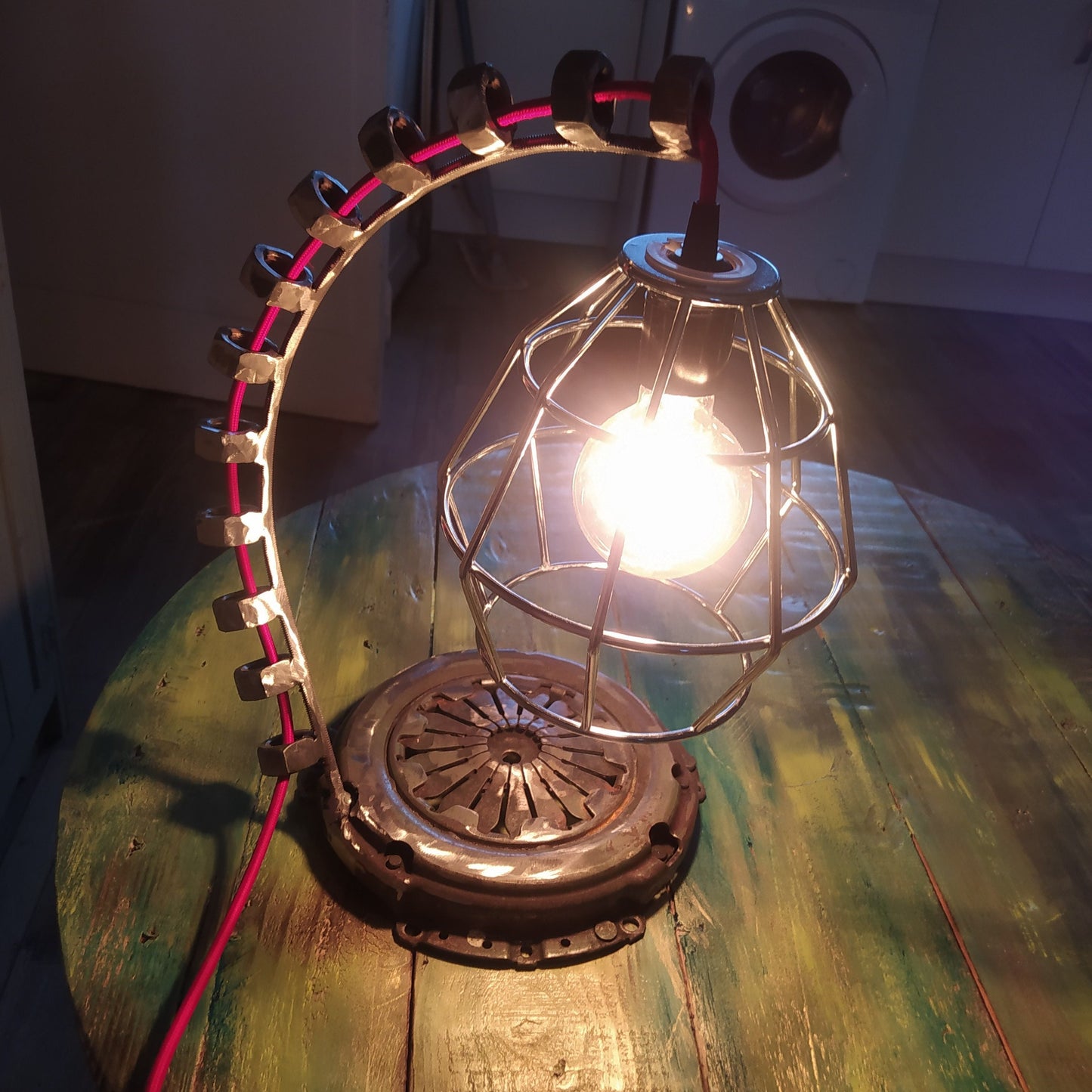 Vintage Industrial Steampunk Metal Table Lamp - Handmade Recycled Welded Floor Lamp with Antique Edison Bulb and Vintage Patina Finish