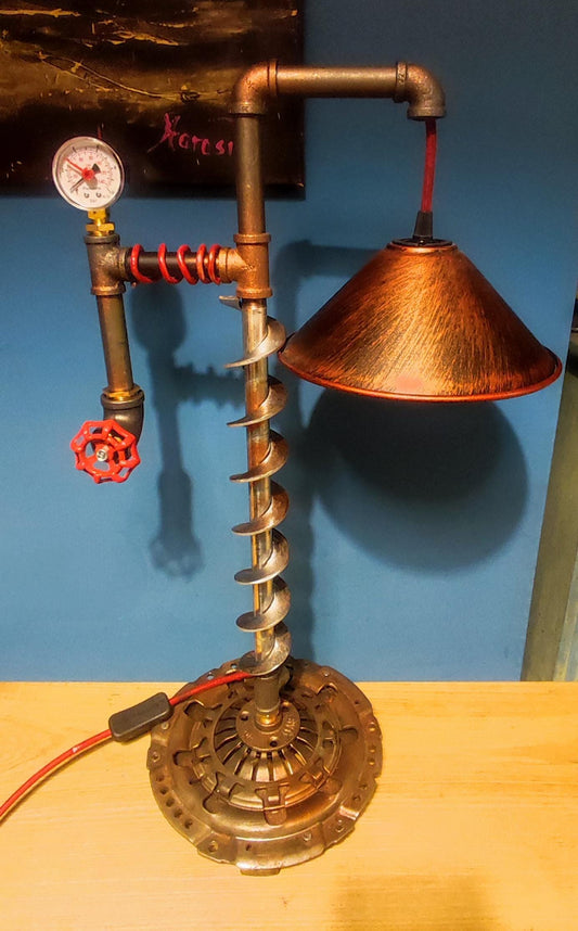 Handmade Industrial Steampunk Vintage Pipe Floor Lamp with Patina Finish and Vintage Look - Retro Lighting Device for Home or Work