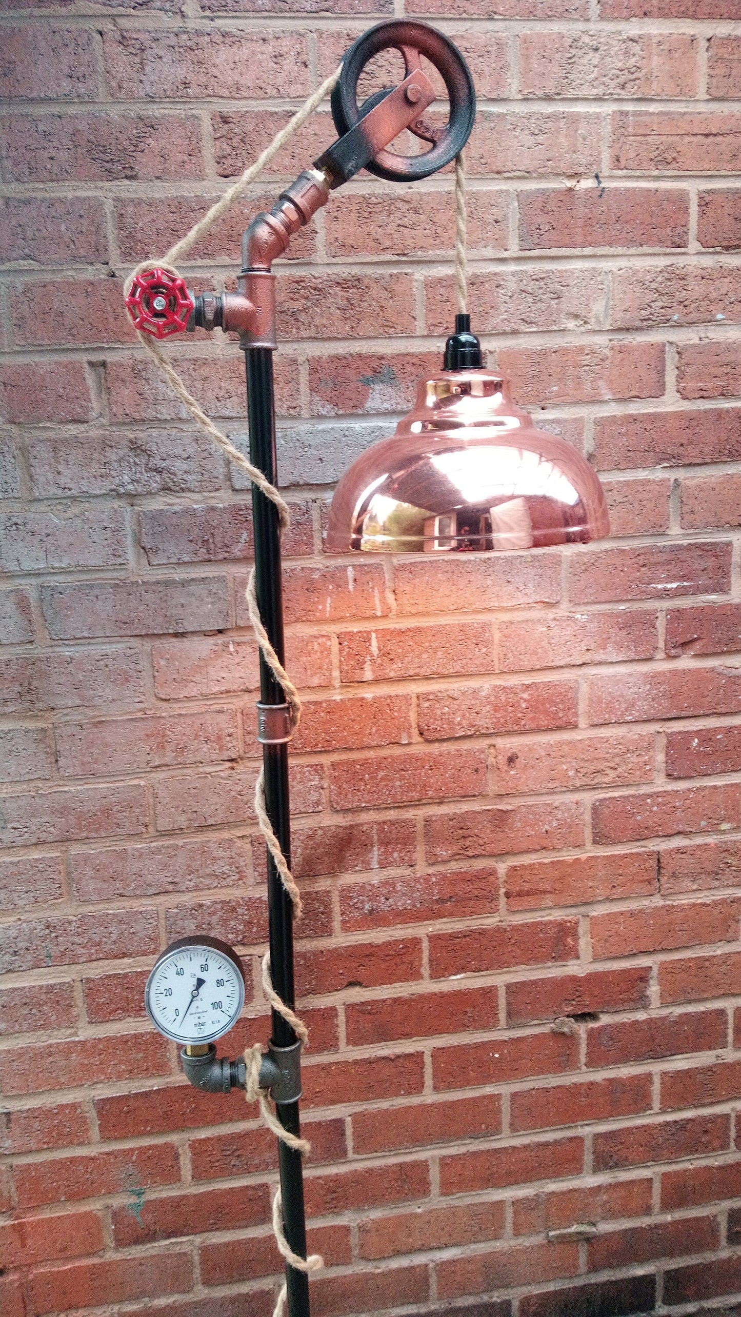 Vintage Industrial Steampunk Floor Lamp with Yellow Lampshade - Handmade Metal Retro Pipe Lamp with Antique Bulbs and Switch