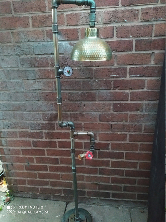 industrial steampunk vintage floor lamp with gold lamshade