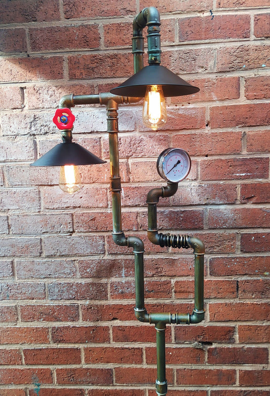 Retro Industrial Steampunk Vintage Floor Lamp with Antique Bulbs & Patina Finish