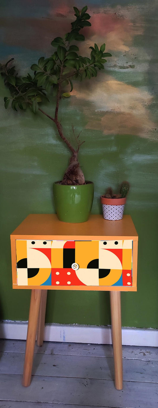Bedside Table with Custom Pattern & Color - Space Saving Modern Furniture for Bedroom, Living Room, Study - More