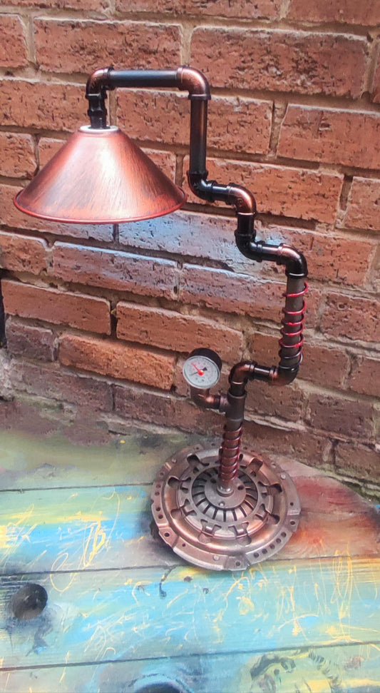 Vintage Industrial Steampunk Pipe Floor Lamp with Patina Finish - Handmade Retro Lighting Device for Home or Work