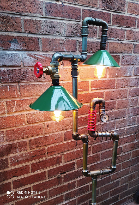 industrial steampunk vintage floor lamp with green   lamshade