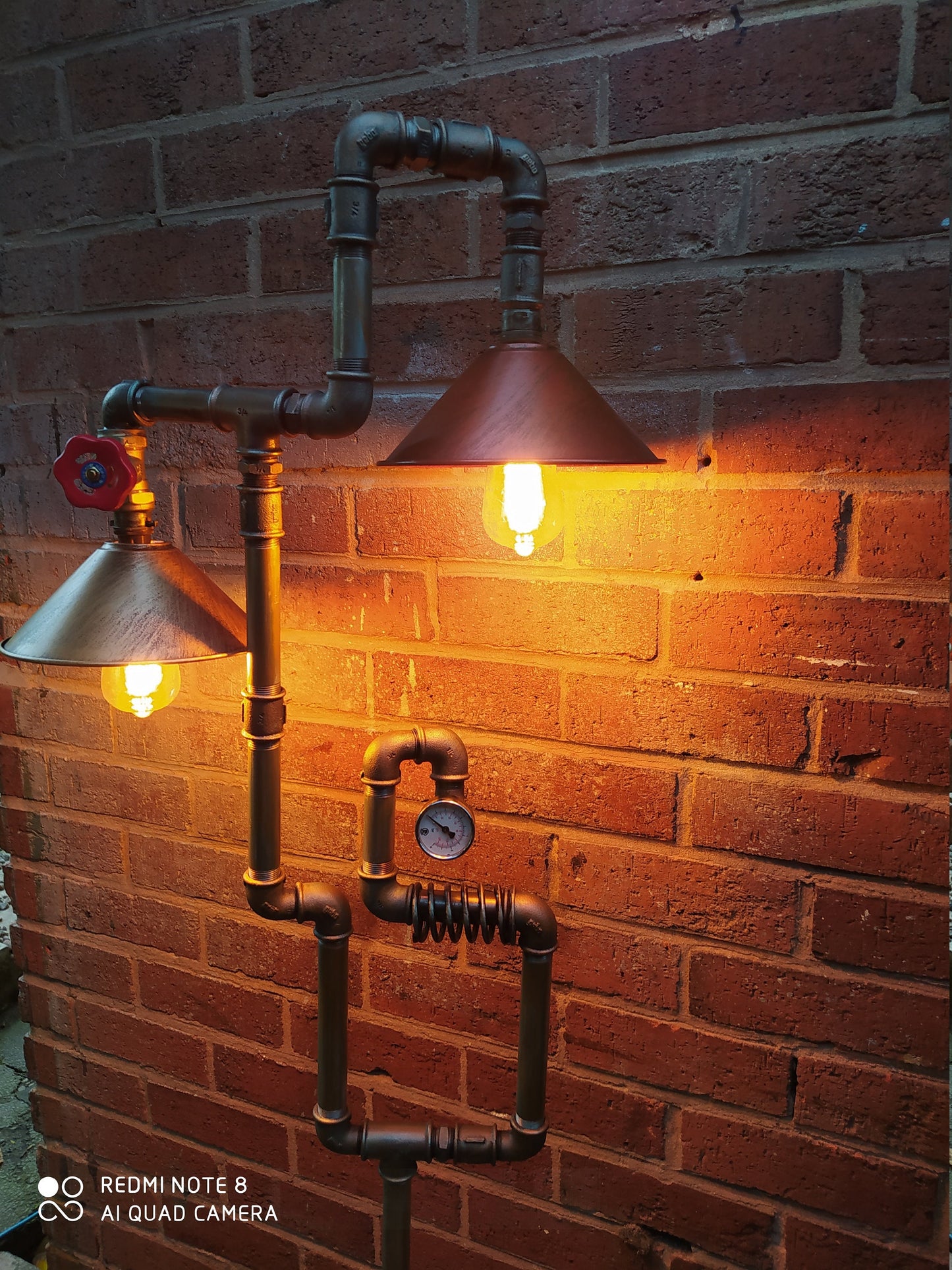 Vintage Industrial Steampunk Pipe Floor Lamp with Edison Bulbs and Vintage Patina Finish