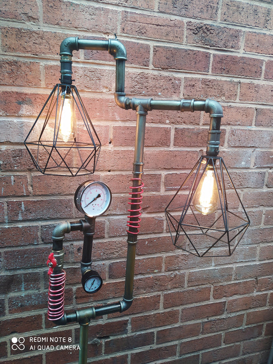 Industrial Steampunk Vintage Floor Lamp with Patina Finish and Customizable Lampshade