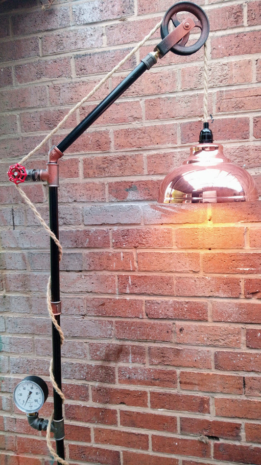 Vintage Industrial Steampunk Floor Lamp with Yellow Lampshade - Handmade Retro Pipe Lighting Fixture for Home or Office, Metal Finish