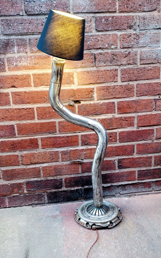 Vintage Industrial Art-Recycling Floor Lamp with Retro Patina Finish - Handmade Steampank Style Lighting for Home or Work