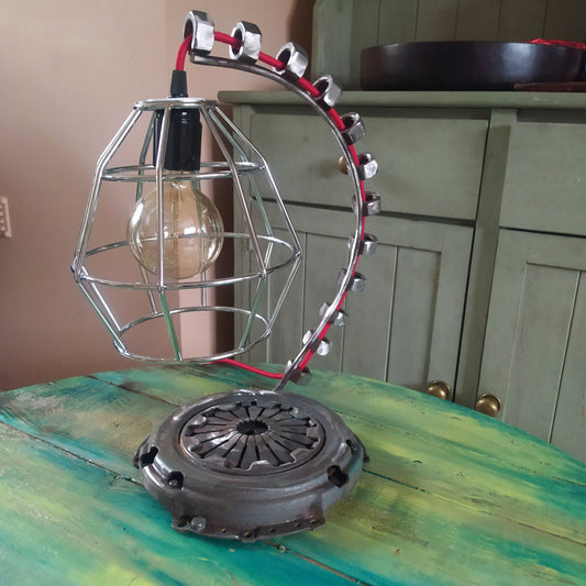 Vintage Industrial Steampunk Metal Table Lamp - Handmade Recycled Welded Floor Lamp with Antique Edison Bulb and Vintage Patina Finish