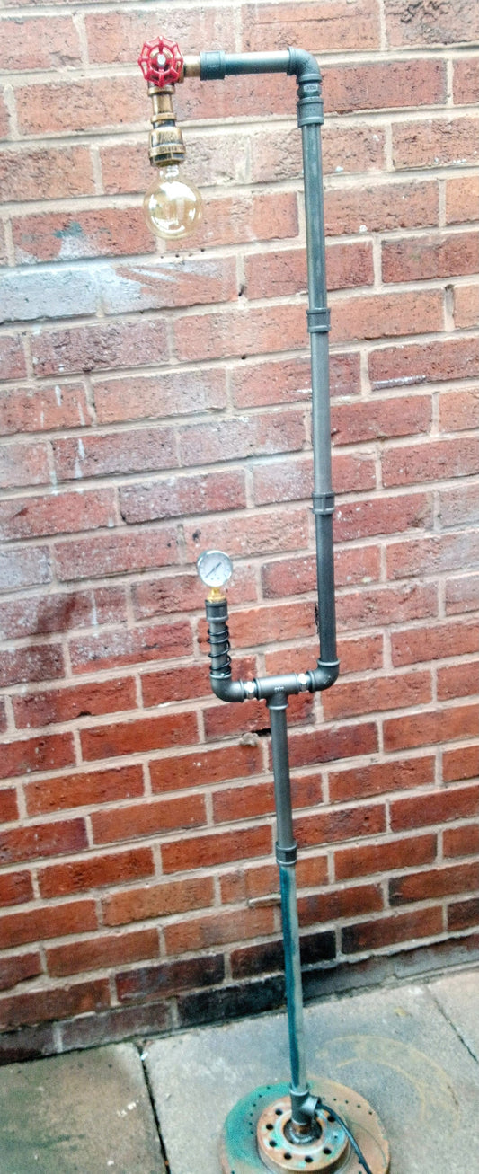 Handmade Industrial Steampunk Retro Vintage Floor Lamp with Yellow Lampshade