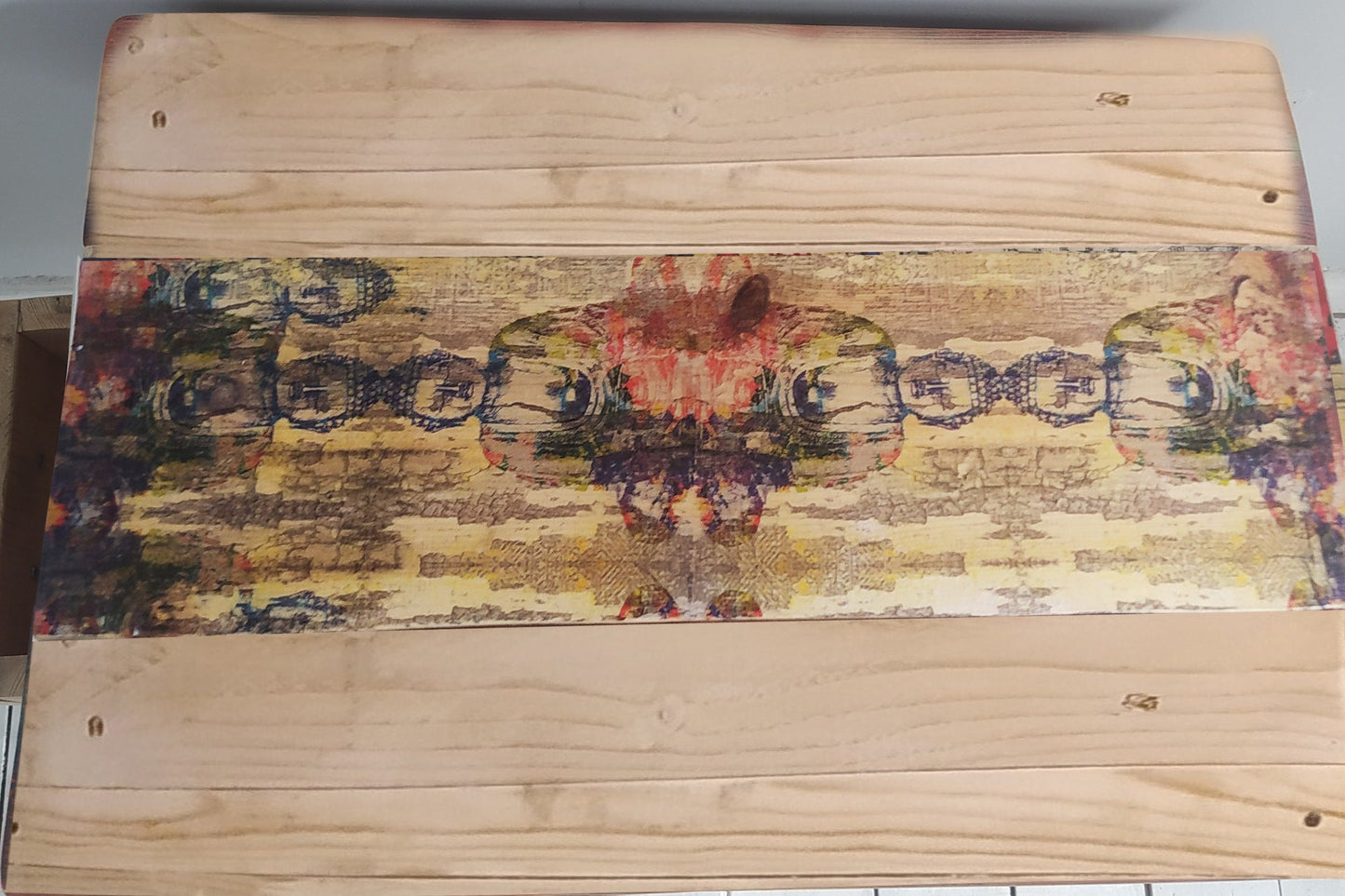 Unique Steampunk Industrial Recycled Pallet Coffee Table with Metal Pin Legs | Quirky Burned & Painted Design | Customizable Leg Height