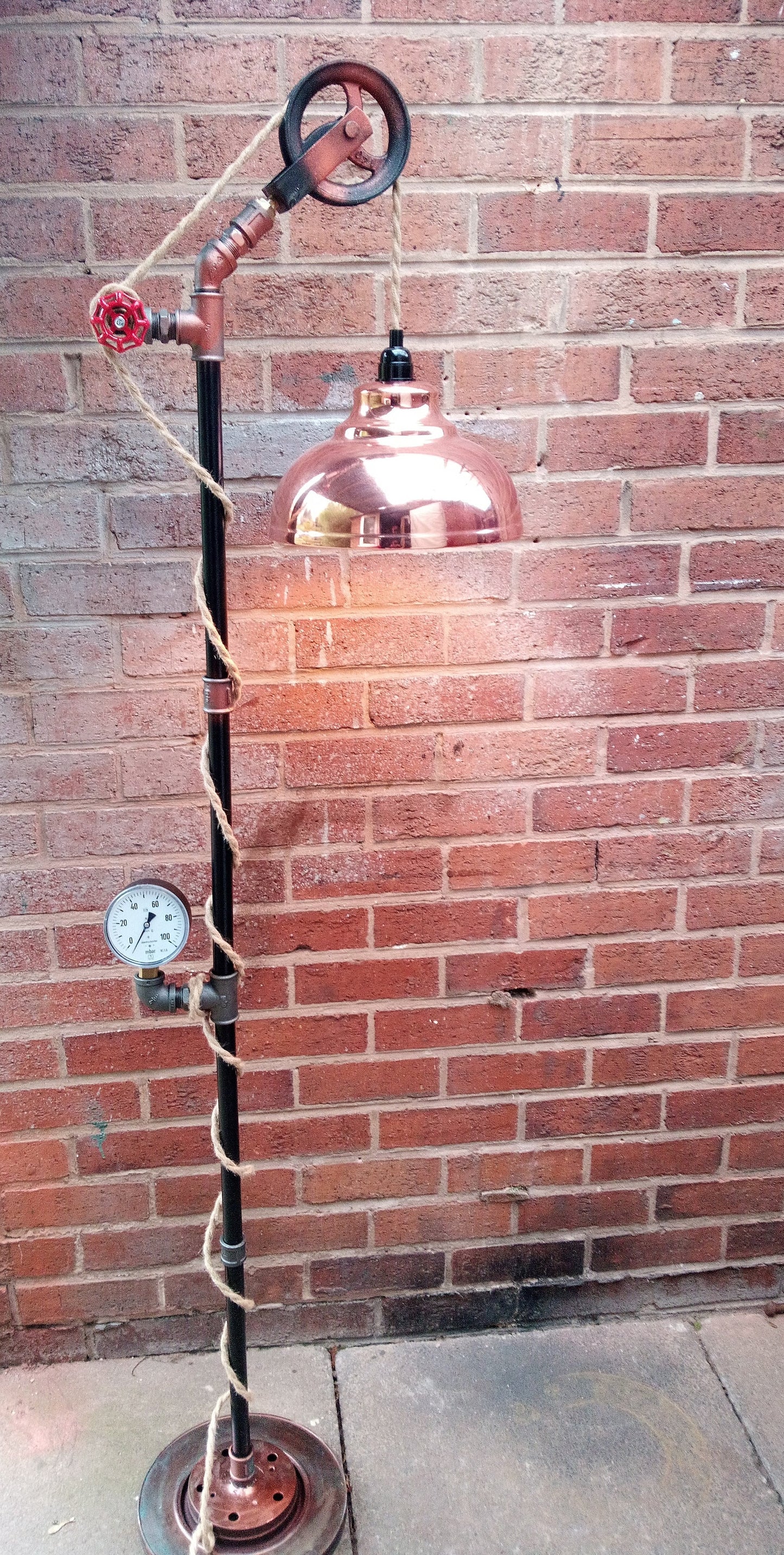 Vintage Industrial Steampunk Floor Lamp with Yellow Lampshade - Handmade Metal Retro Pipe Lamp with Antique Bulbs and Switch