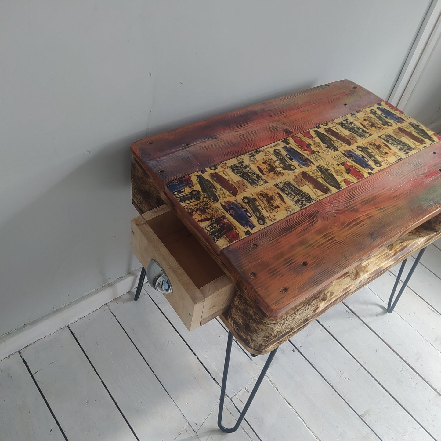 Steampunk  industrial coffee table, side table.