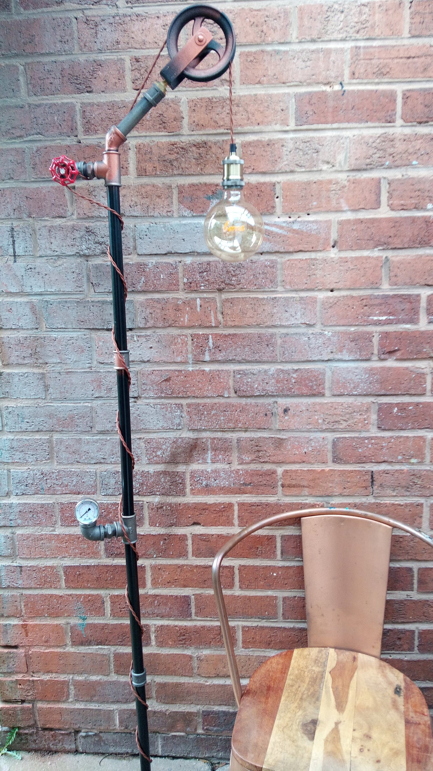 Steampunk Vintage Industrial Pipe Floor Lamp with Retro Bulb and Custom Name Option