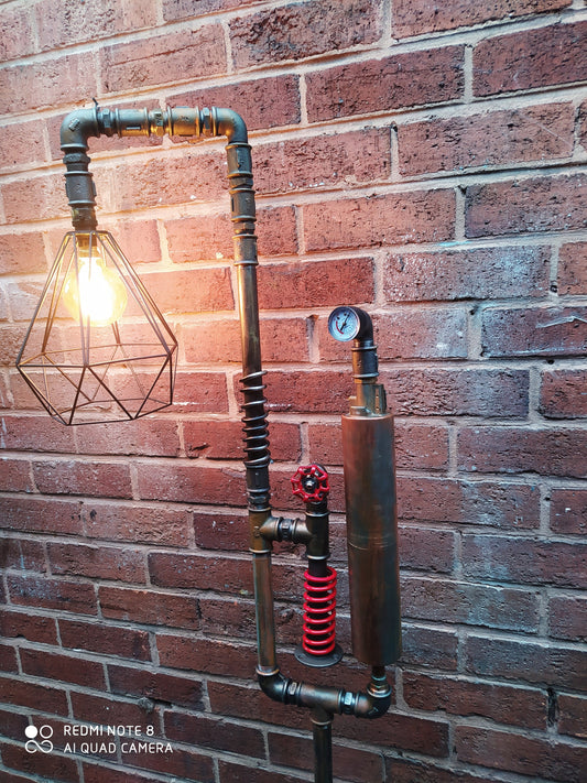 Handmade Vintage Industrial Steampunk Pipe Floor Lamp with Patina Finish and Antique Edison Bulbs, Retro Home Lighting Decor