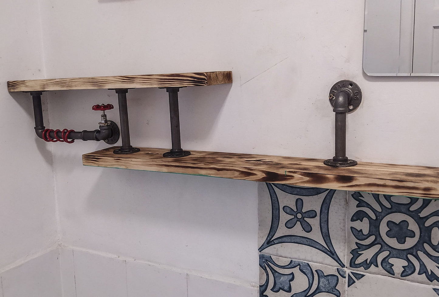 Steampunk Industrial Retro Shelves | Pine Wood & Steel Pipe | Quirky Home Decor | Wax Oil Coated | Unique Design for Any Room