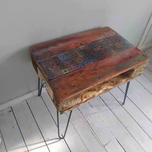 Unique Steampunk Industrial Coffee/Side Table with Recycled Pallet Top & Metal Legs - Quirky Design for Any Room