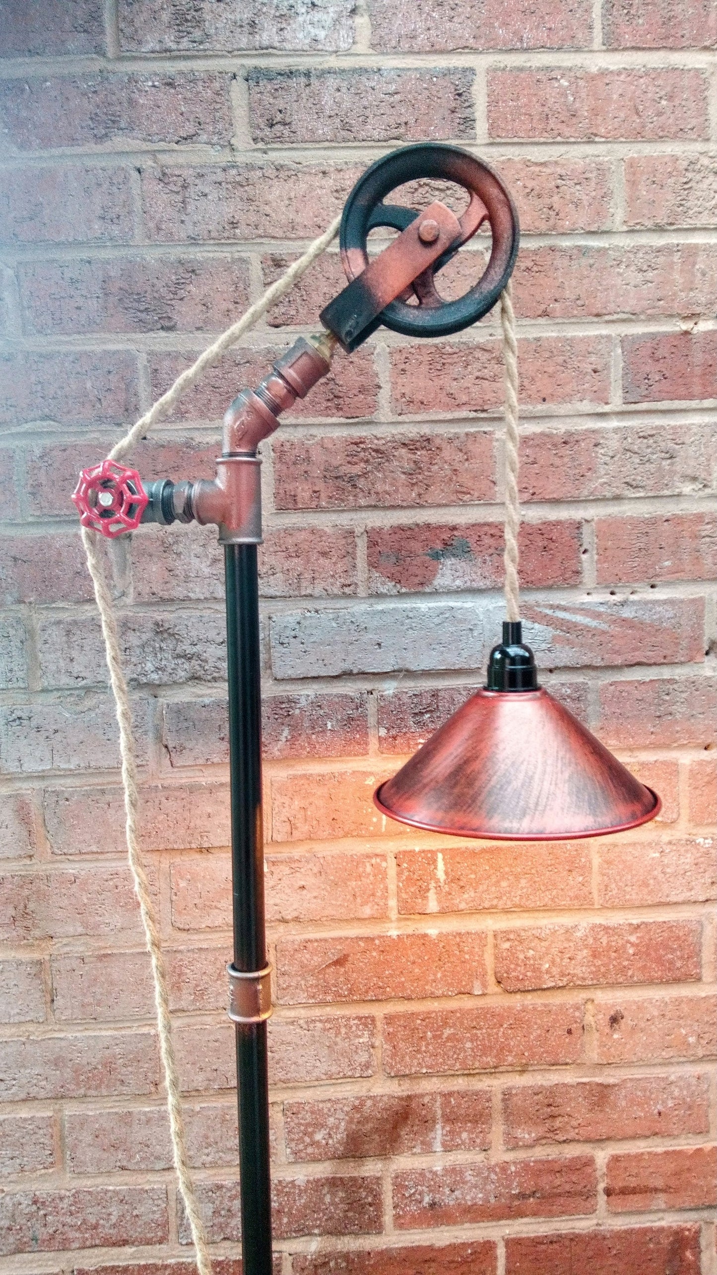 Vintage Industrial Steampunk Floor Lamp with Yellow Lampshade - Handmade Metal Retro Pipe Lamp with Antique Bulbs and Switch