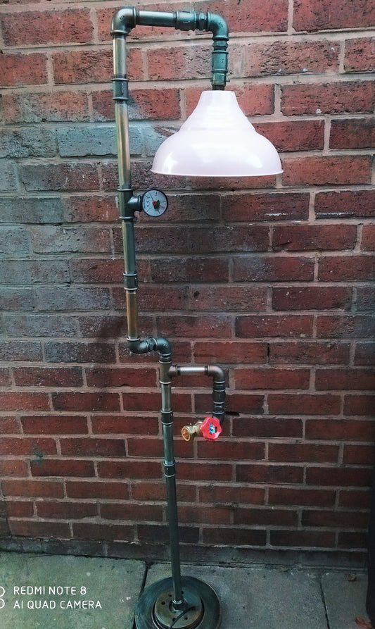 industrial steampunk vintage floor lamp with pink lamshade