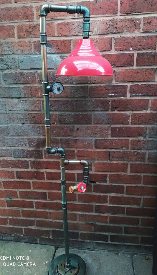 industrial steampunk vintage floor lamp with Red lamshade