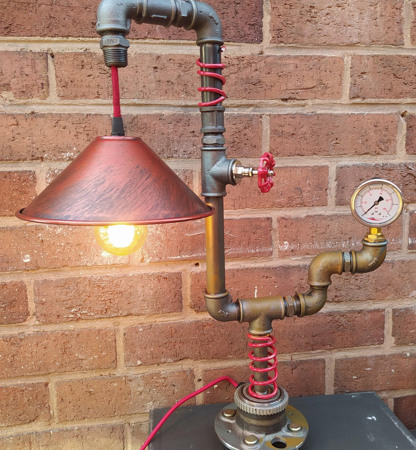 Vintage Industrial Steampunk Pipe Floor Lamp with Patina Finish - Handmade Retro Lighting Fixture with Lamp Switch and Edison Bulbs