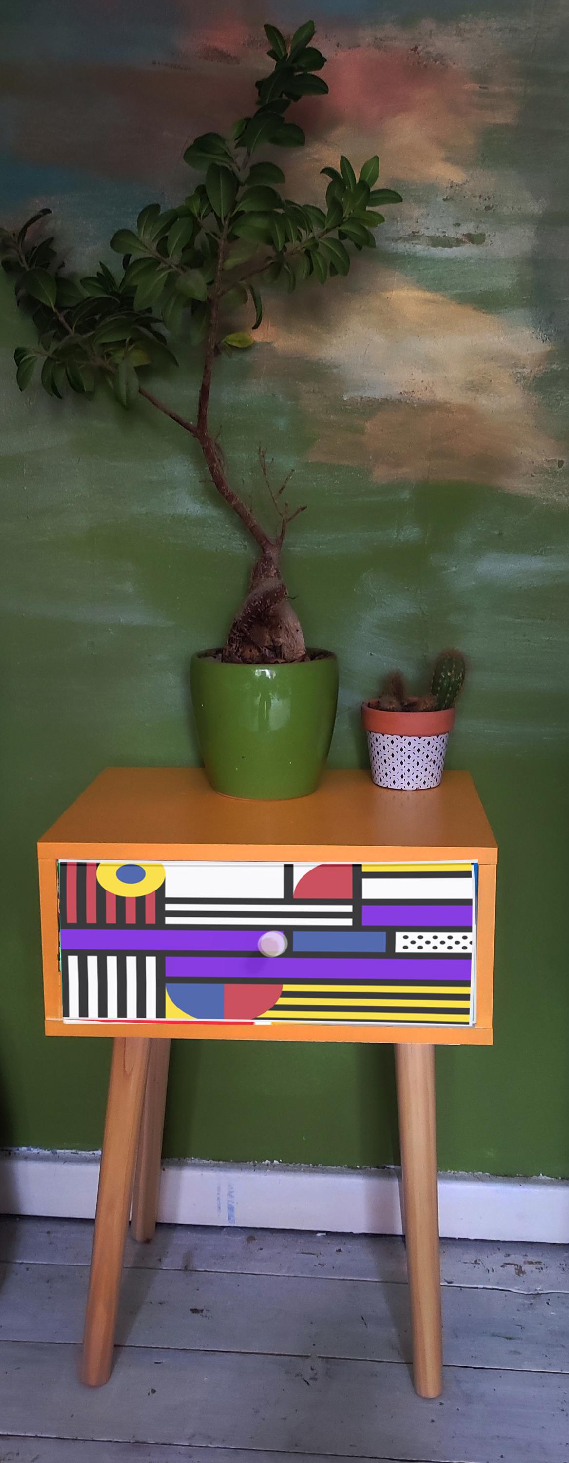 Bedside Table - Space-Saving Modern Design with Custom Pattern & Color Choices - Perfect for Bedroom, Living Room,